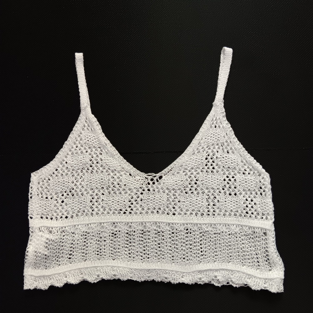 Seasty Crochet Knit Crop Top Women Size S White Excellent Boho Festival Tie Hem